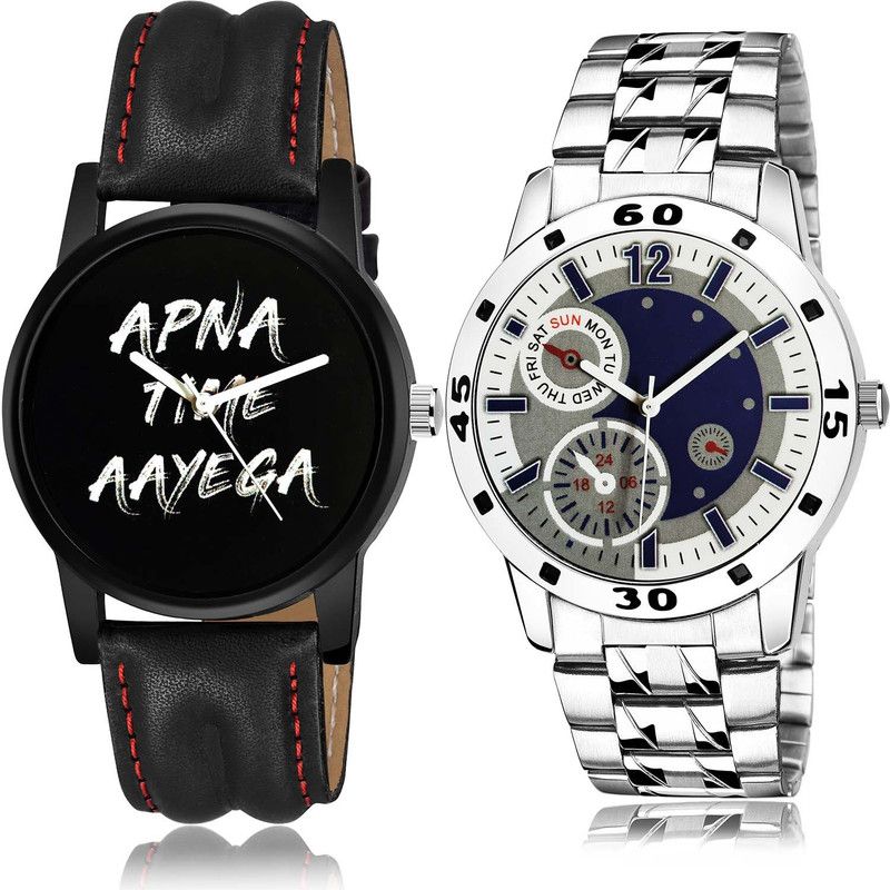 combo watch Analog Watch - For Boys Best Fancy Apna Time Aayega And Chain Watch Black And Silver Color Boys And Men Watch - B403-B666 (Combo Of 2)