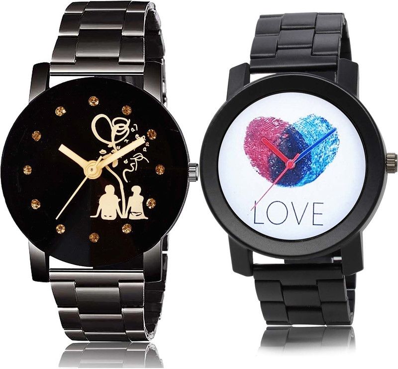 combo watch Analog Watch - For Boys & Girls Best Party Wedding Couple Love Chain And Love Fingerprints Chain Watch Combo Watch For Boys And Men - BC13-B813