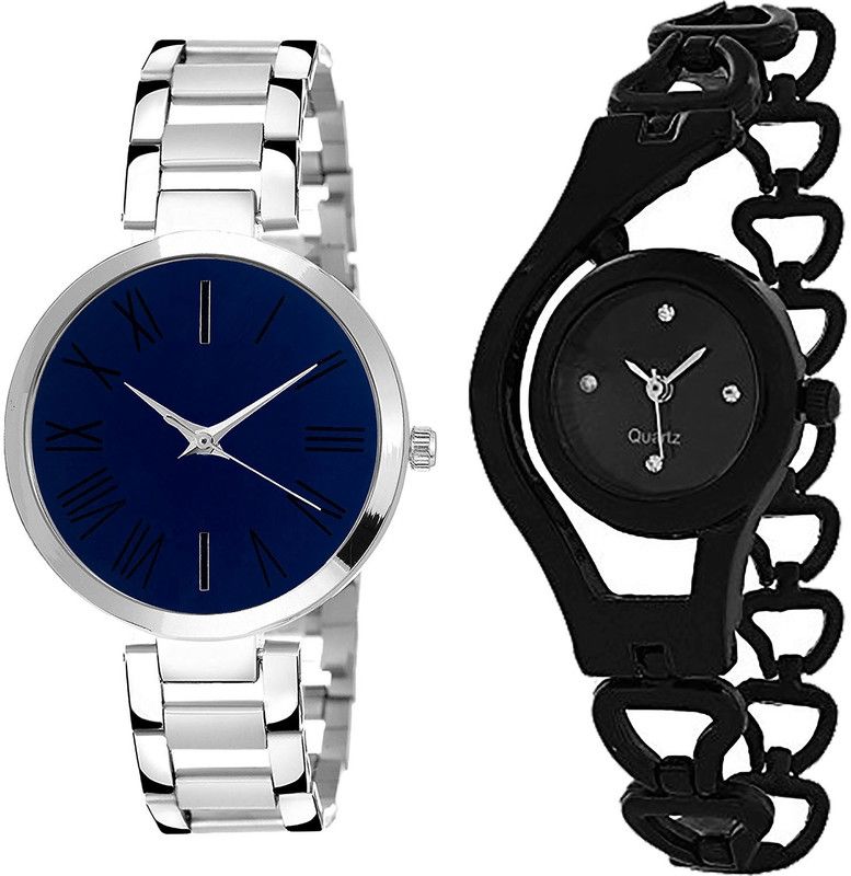 combo watch Analog Watch - For Girls Brand New Gift Chain Analogue Silver And Black Color Girls And Women Watch - G298-G68 (Combo of 2 )