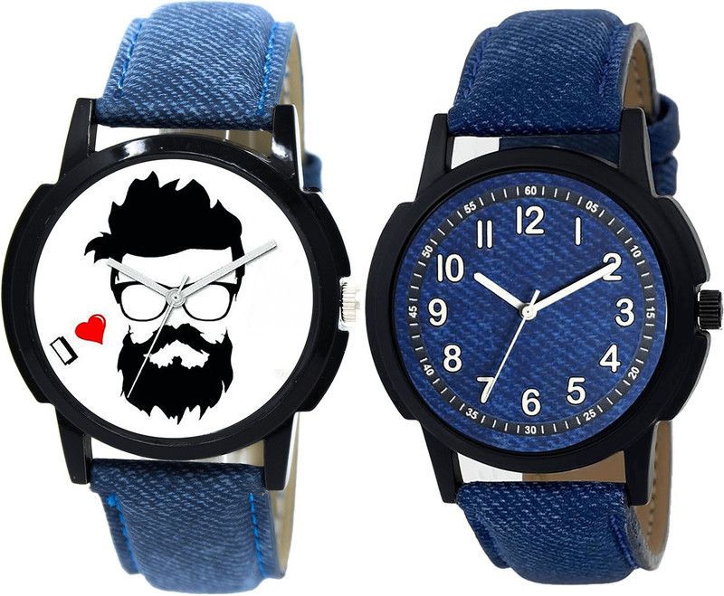 combo watch Analog Watch - For Girls Brand New Professional Beard Style Analogue Blue Color Boys And Men Watch - B12-B8 (Combo Of 2 )