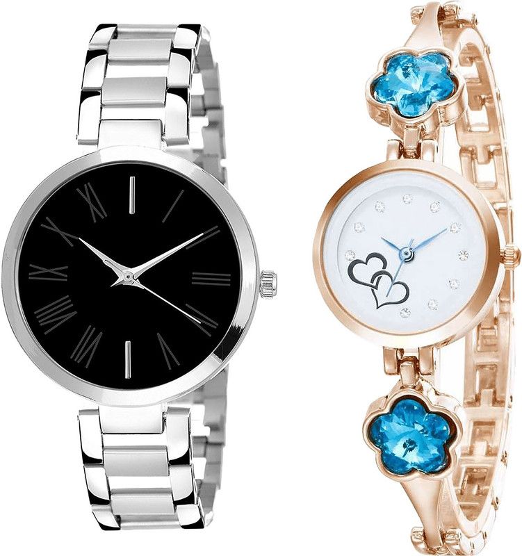 combo watch Analog Watch - For Girls Contemporary Present Love Valentine Analogue Silver And Rose Gold Color Girls And Women Watch - G299-G435 (Combo of 2 )