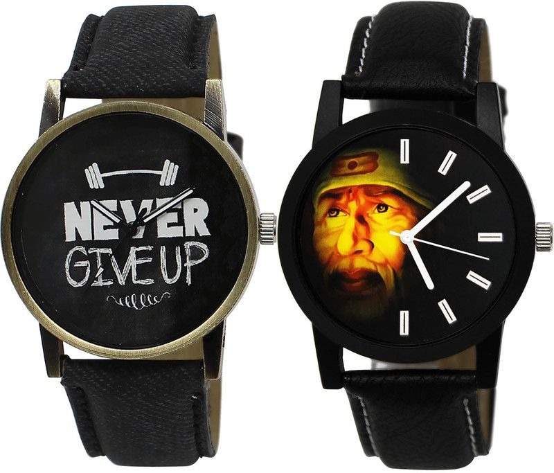 combo watch Analog Watch - For Girls Latest Branded Never Give Up And Sai Baba Analogue Black Color Boys And Men Watch - BL46.27-B123 (Combo Of 2 )