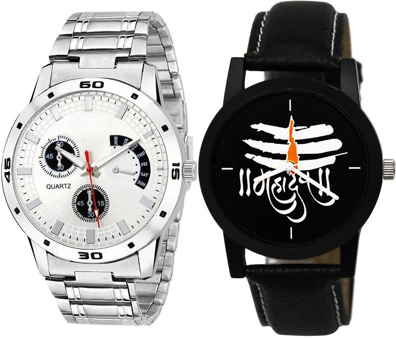 combo watch Analog Watch - For Girls Contemporary Valentine Mahadev Analogue Silver And Black Color Boys And Men Watch - B85-B114 (Combo Of 2 )