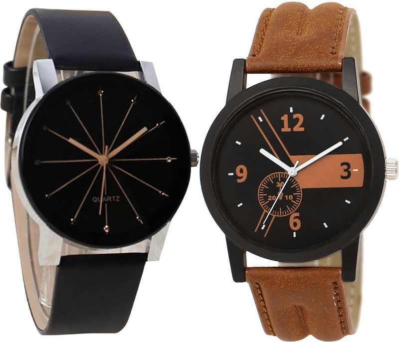 combo watch Analog Watch - For Girls New Wrist Analogue Black And Brown Color Boys And Men Watch - B51-BL46.1 (Combo Of 2 )