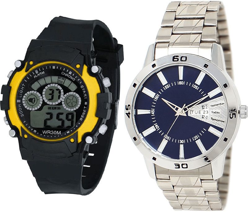 combo watch Analog Watch - For Girls Contemporary Love Kids And Day And Date Analogue Black And Silver Color Boys And Men Watch - B6-BL46.102 (Combo Of 2 )