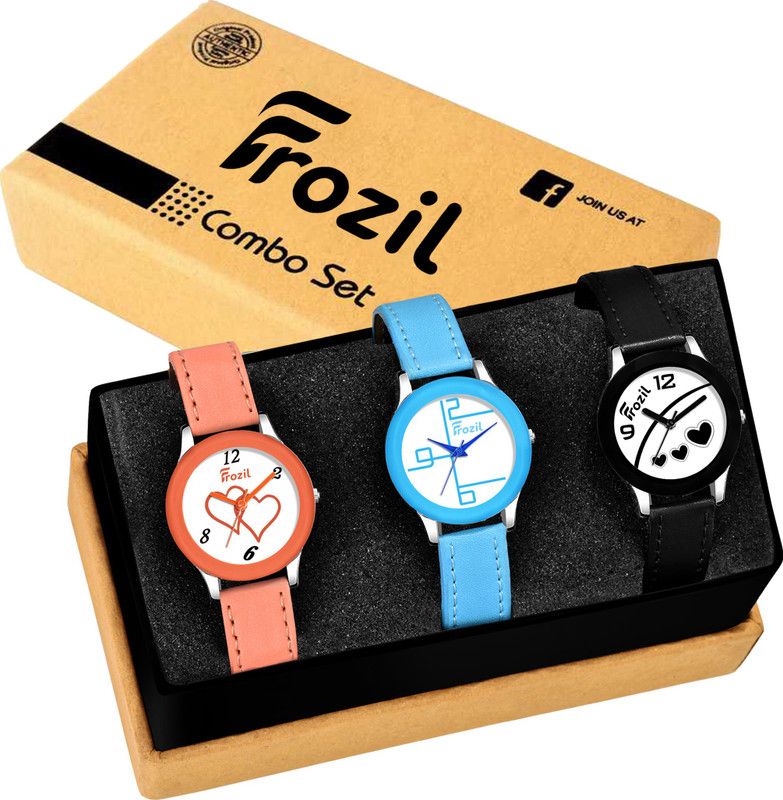 Combo Watches For Womens Analog Watch - For Women Analog Black Orange Sky Leather Belt