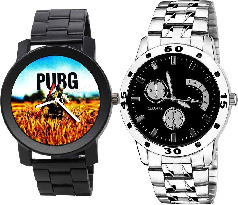 combo watch Analog Watch - For Boys Treading Gift Pubg Military Army Chain Watch And Chain Watch Black And Silver Color Men Watch - B489-B83 (Combo Of 2 )
