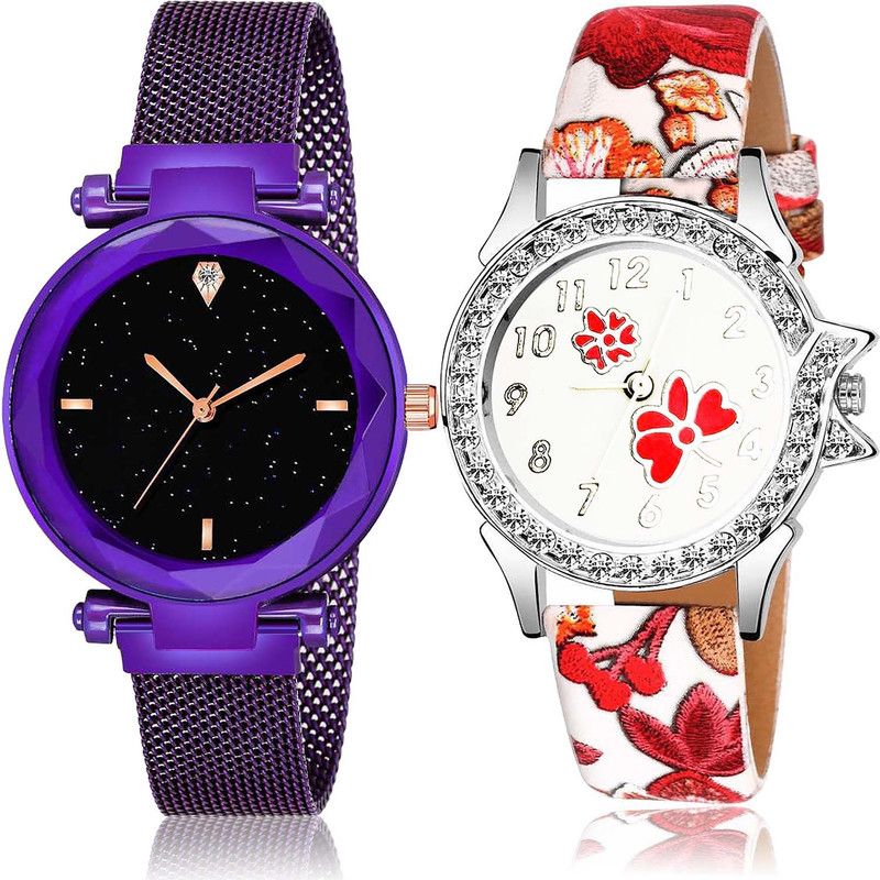 Analog Watch - For Girls Modern Quartz Magnet And Flower Dimond Combo Watch For Girls And Women - GC3-G409