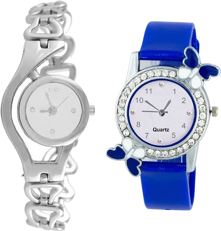 combo watch Analog Watch - For Girls Latest Royal Chain And Butterfly Analogue Silver And Blue Color Girls And Women Watch - G70-G98 (Combo Of 2 )