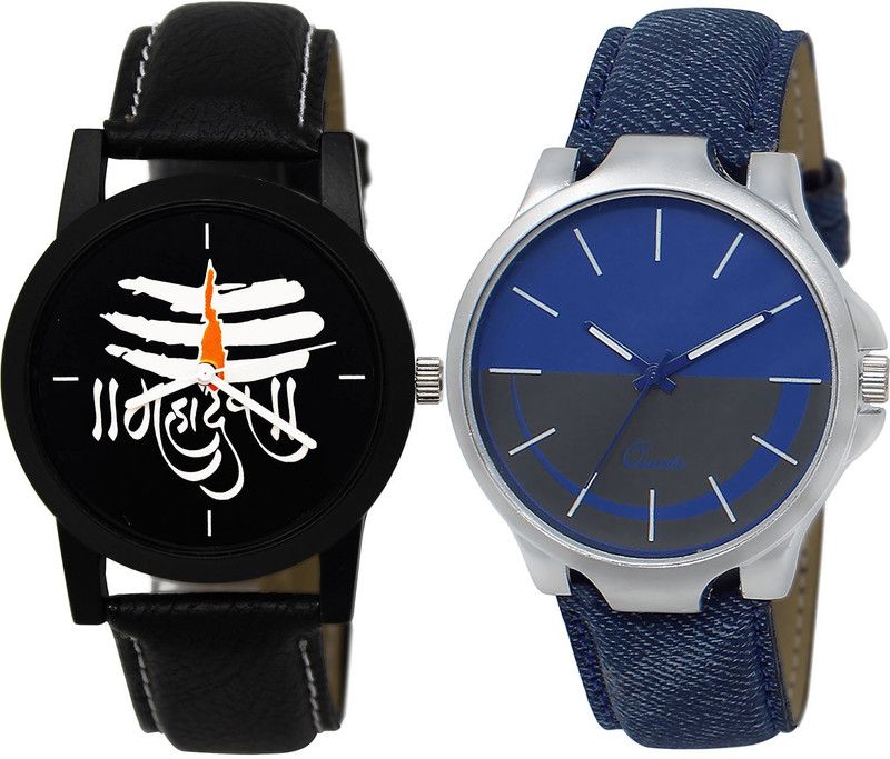 combo watch Analog Watch - For Girls Brand New Formal Mahadev Analogue Black And Blue Color Boys And Men Watch - B114-BL46.24 (Combo Of 2 )