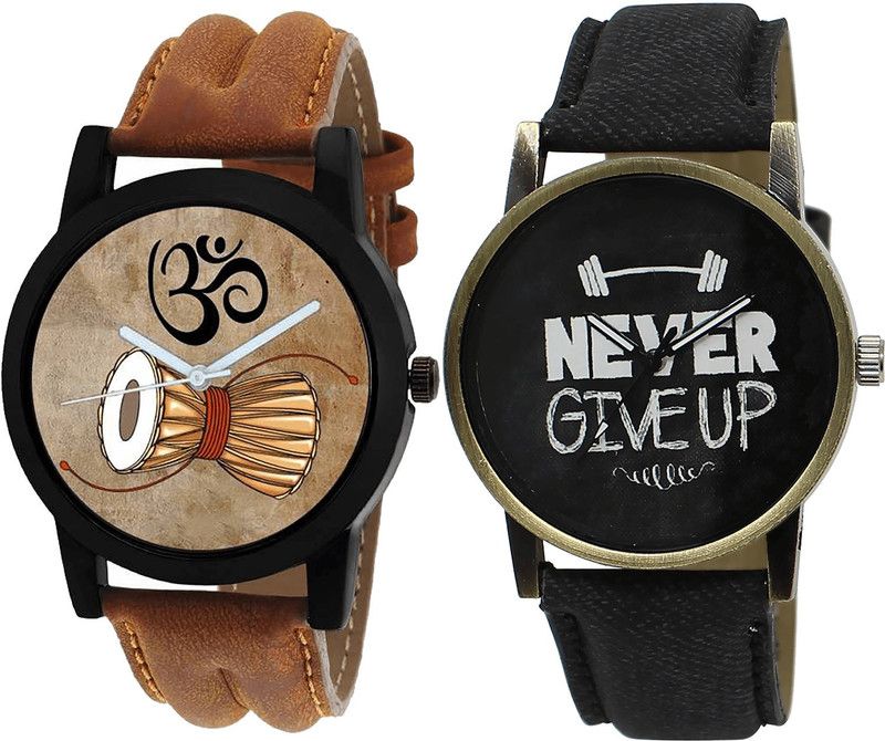 combo watch Analog Watch - For Girls Modern Rich Damru And Never Give Up Analogue Brown And Black Color Boys And Men Watch - B25-BL46.27 (Combo Of 2 )