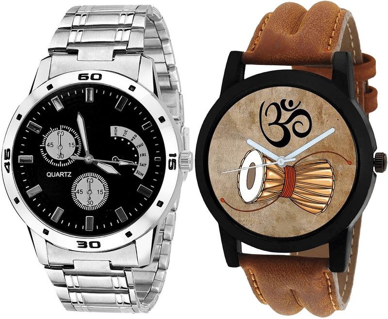 combo watch Analog Watch - For Girls Treading Quartz Damru Analogue Silver And Brown Color Boys And Men Watch - B83-B25 (Combo Of 2 )