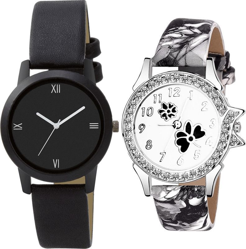 combo watch Analog Watch - For Girls Latest Exclusive Flower Dimond Analogue Black Color Girls And Women Watch - G440-G408 (Combo of 2 )