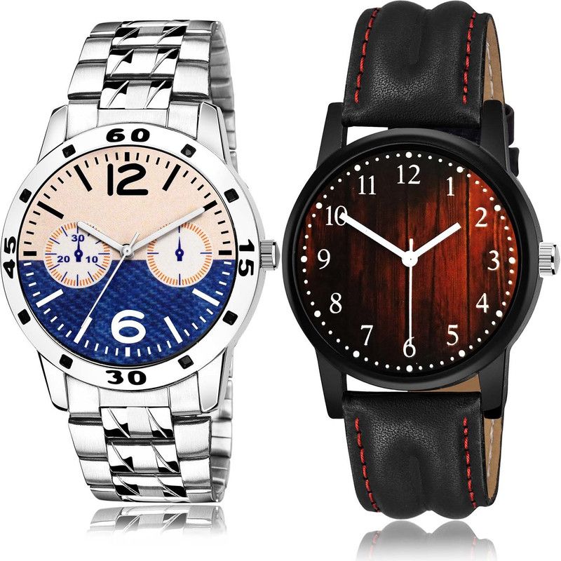 combo watch Analog Watch - For Men Latest Wrist Chain Watch And Wood Texture Watch - B800-B654 (Combo Of 2 )