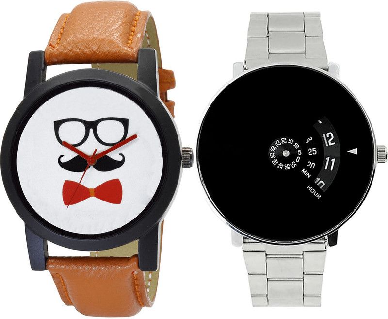 combo watch Analog Watch - For Girls Best Present Beard Style Analogue Brown And Silver Color Boys And Men Watch - B53-B81 (Combo Of 2 )