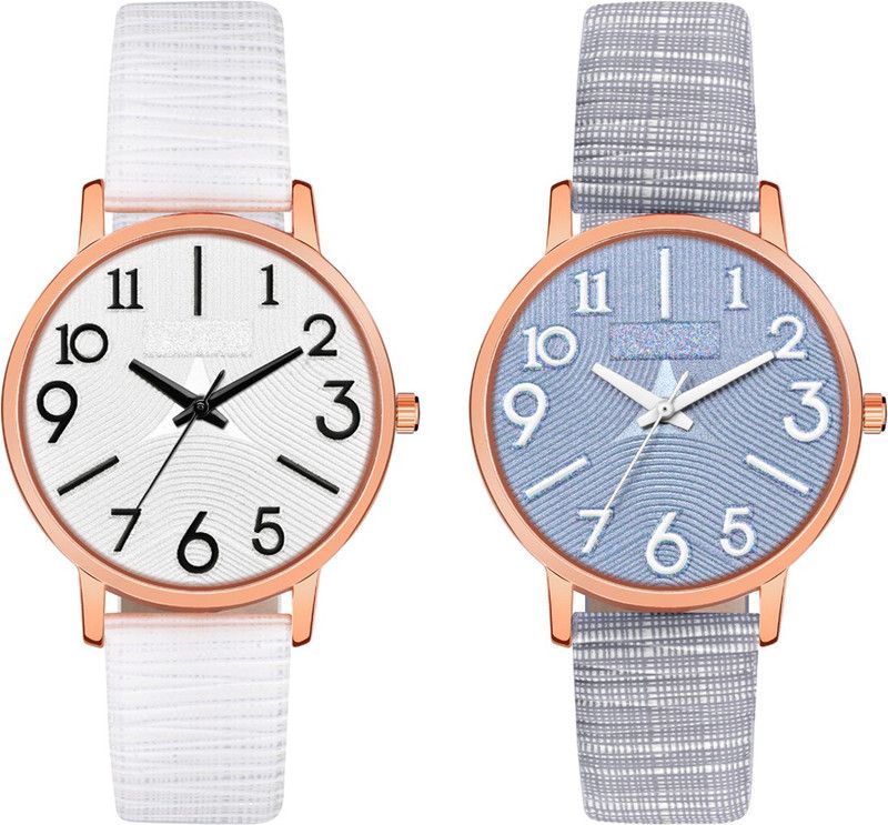 New Formal Numeric Letter Dial And Genuine Leather Strap Pack Of 2 Analog Watch - For Girls