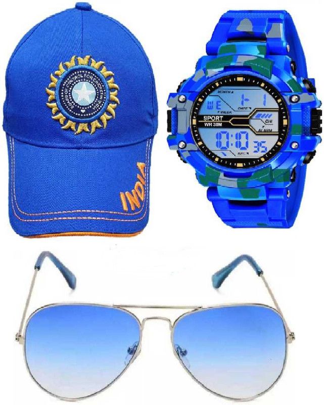 Digital Watch - For Boys L-90- BLUE AND BLUE NEW STYLISH COMBO SET OF 3 WATCH-02+SUNG-LASS-01 TRIPLE COMBO FOR MEN'S AND KID'S AND BOY'S Digital Watch - For Boys