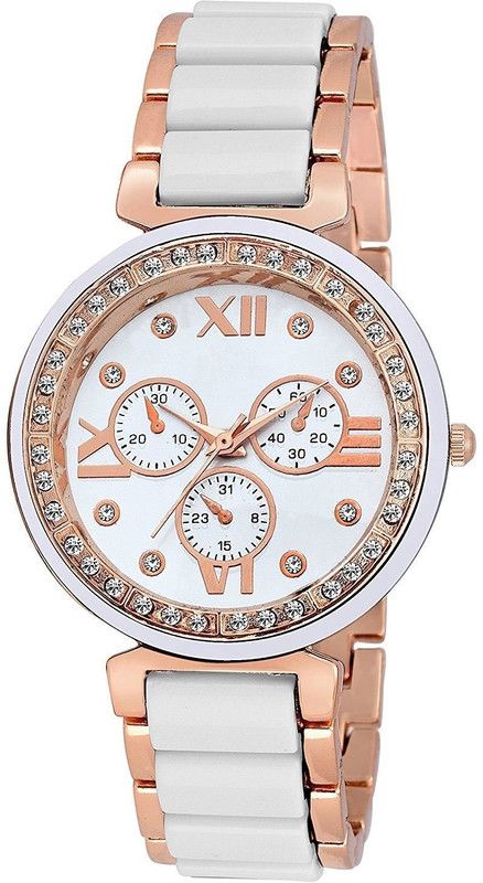 Stylish Branded Fashion Designs Latest Woch with Bracelet White Dial Girls watch Analogue Lady Wrist watch Under Below Ladies Quartz watch Steel Metal Strap Simple Colour Big belt Chain Women Girls Watches Analog Watch - For Women INK