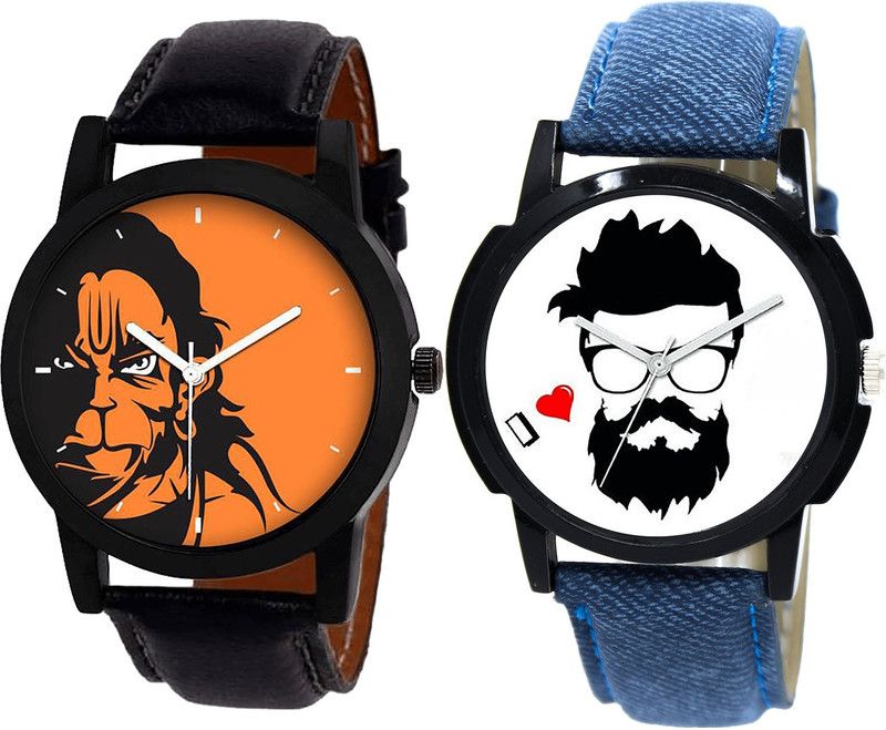 combo watch Analog Watch - For Girls Modern Italian Designer Hanuman And Beard Style Analogue Black And Blue Color Boys And Men Watch - B26-B12 (Combo Of 2 )