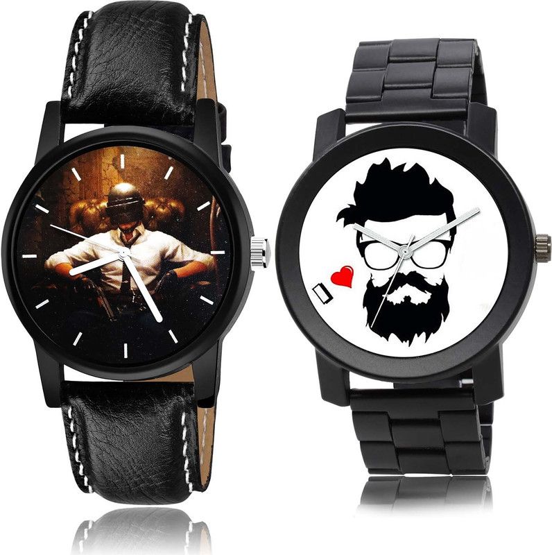 combo watch Analog Watch - For Boys Brand New Traditional Pubg Military Army And Beard Style Chain Watch Black Color Boys And Men Watch - B439-B824 (Combo Of 2)