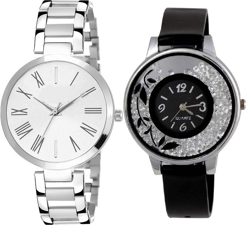 combo watch Analog Watch - For Girls Best Royal Flower Analogue Silver And Black Color Girls And Women Watch - G300-G86 (Combo of 2 )