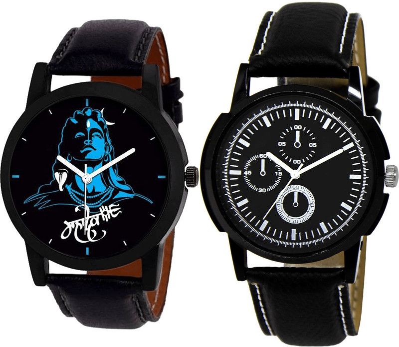 combo watch Analog Watch - For Girls Latest Fashionable Mahadev Analogue Black Color Boys And Men Watch - B23-BL46.13 (Combo Of 2 )