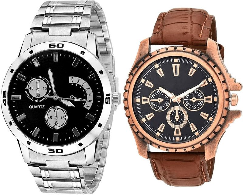 combo watch Analog Watch - For Girls Brand New Unique Analogue Silver And Brown Color Boys And Men Watch - B83-B110 (Combo Of 2 )