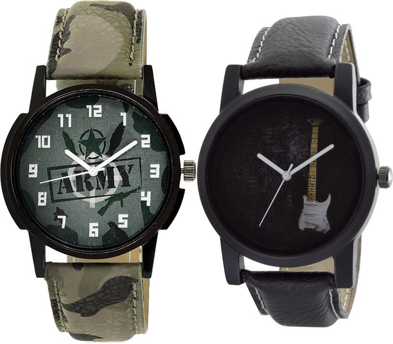 combo watch Analog Watch - For Girls Fashion Army And Guitar Analogue Green And Black Color Boys And Men Watch - B21-B35 (Combo Of 2 )