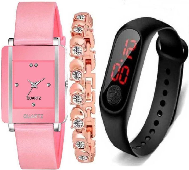 Analog Kids Watch Analog Watch - For Boys & Girls New Fashion Generation Set Of 3 Attractive Multi Colored Pu Material Strap Light Excellent Digital Famous Classic Digital Watch Weight For girls & Kids & Women Analog Watch - For Girls