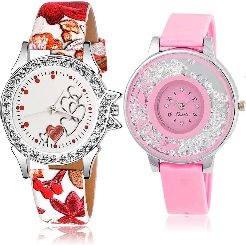 combo watch Analog Watch - For Women New Analogue Love Heart And Flower Combo Watch For Girls And Women - G495-G88