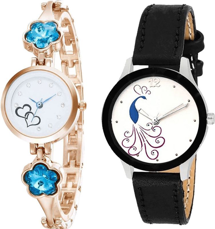 combo watch Analog Watch - For Girls Best Collegian Love Valentine And Peacock Analogue Rose Gold And Black Color Girls And Women Watch - G435-G271 (Combo of 2 )