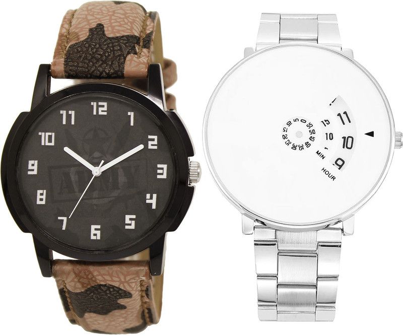 combo watch Analog Watch - For Girls Classical Tread Army Analogue Brown And Silver Color Boys And Men Watch - BL46.3-B82 (Combo Of 2 )
