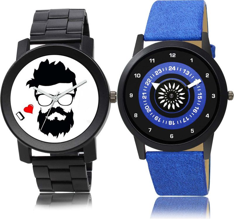 Analog Watch - For Men Modish Chronograph Beard Style Chain Watch And Speedometer Watch - B824-B385 (Combo Of 2 )