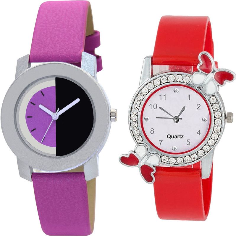 combo watch Analog Watch - For Girls New Stylish Butterfly Analogue Pink And Red Color Girls And Women Watch - G275-G101 (Combo Of 2 )