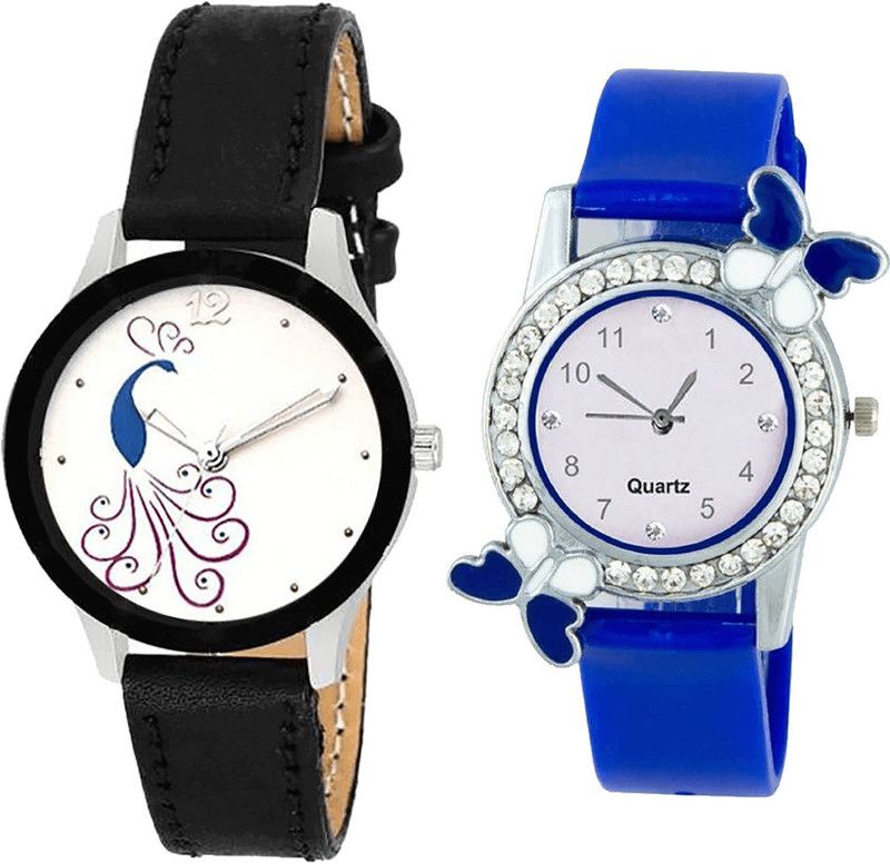 combo watch Analog Watch - For Girls Treading Traditional Peacock And Butterfly Analogue Black And Blue Color Girls And Women Watch - G271-G98 (Combo Of 2 )