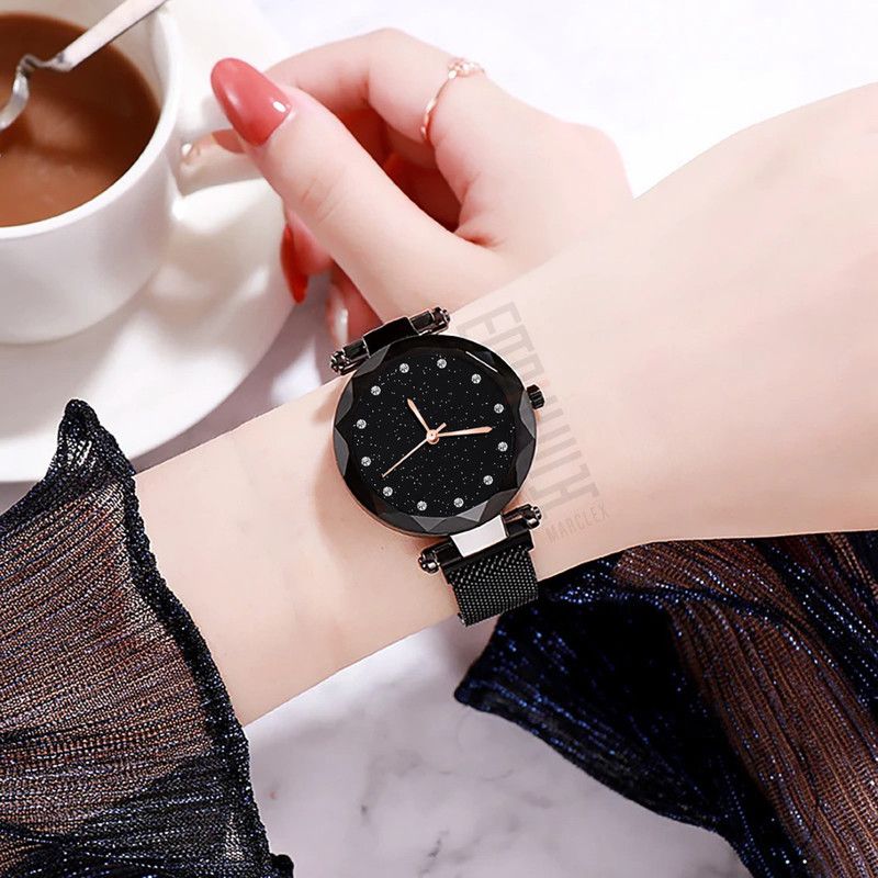 Dark Black metal Belt Luxurious Dial Magnet Watch for girls or women Analog Watch - For Girls Jon Snow Black 21st Century Black Color