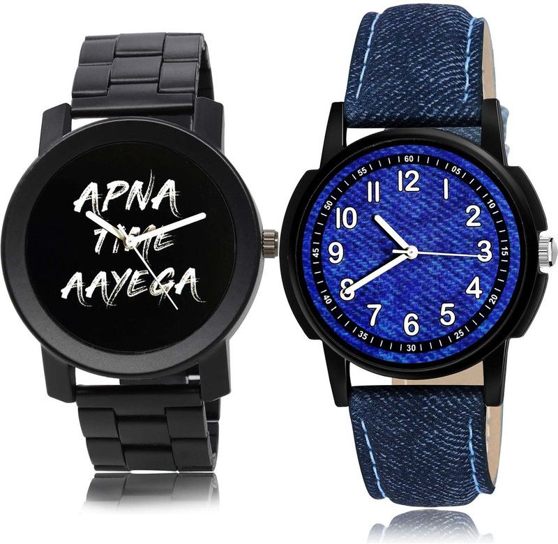 combo watch Analog Watch - For Boys Modish Model Apna Time Aayega Chain Watch Black And Blue Color Boys And Men Watch - B415-B8 (Combo Of 2 )
