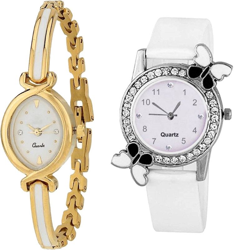 combo watch Analog Watch - For Girls Latest 3D Design Analogue Gold And White Color Girls And Women Watch - G123-G102 (Combo Of 2 )