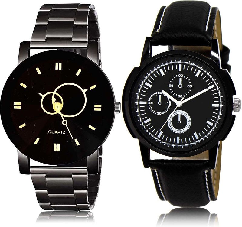 combo watch Analog Watch - For Boys Treading Formal Crystal Shape Glass Chain 2 Watch Combo For Boys And Men - BRM7-BL46.13