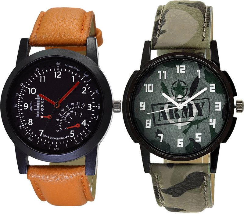 combo watch Analog Watch - For Girls Latest Fashionable Army Analogue Brown And Green Color Boys And Men Watch - B29-B21 (Combo Of 2 )