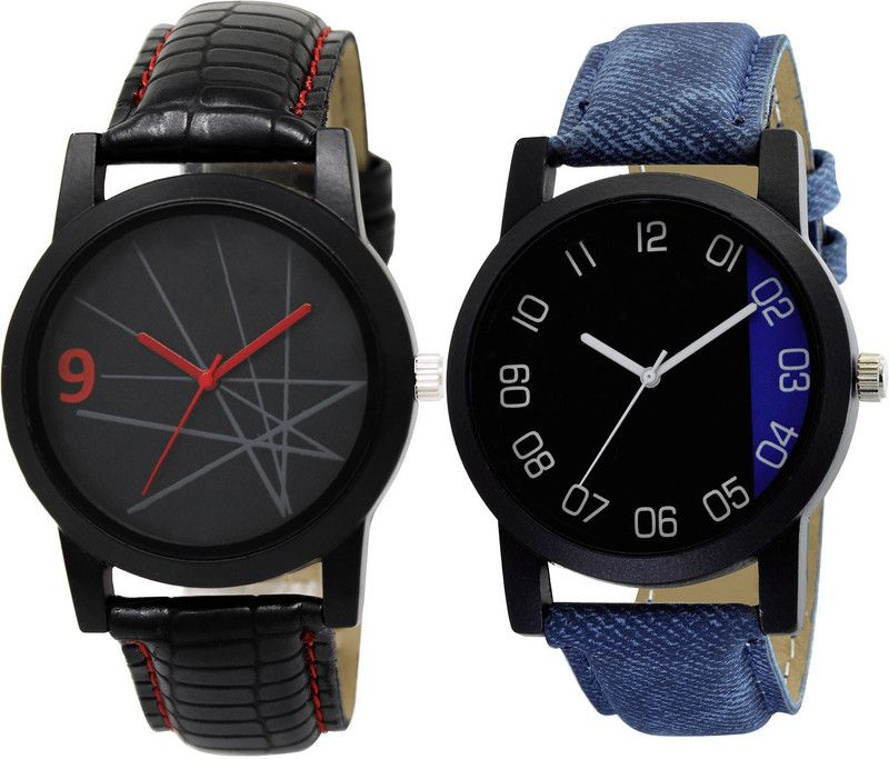 combo watch Analog Watch - For Girls Latest Designer Analogue Black And Blue Color Boys And Men Watch - BL46.8-B37 (Combo Of 2 )