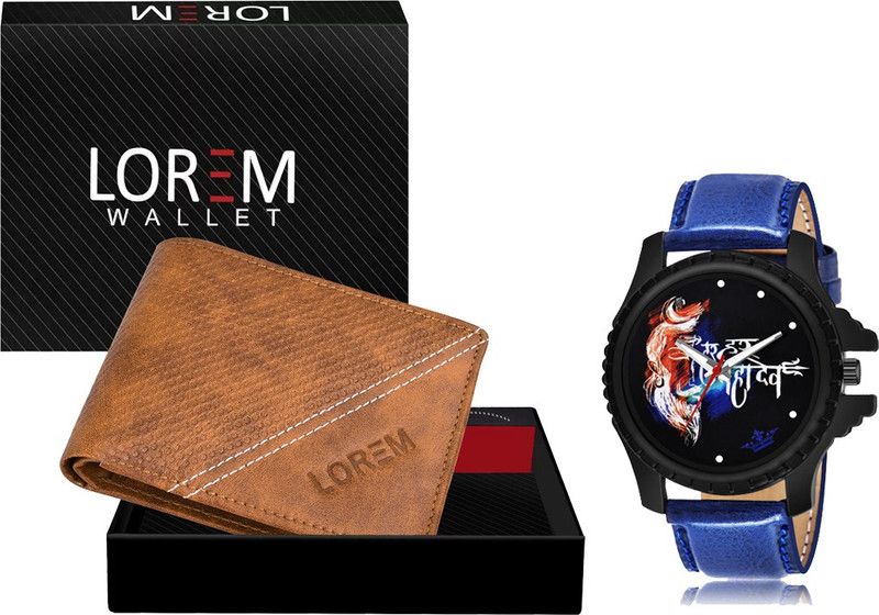 Combo Of Blue Men Watch & Green Artificial Leather Wallet Analog Watch - For Men FZ-WL33-LR66