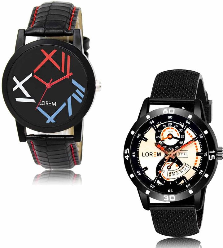 Analog Watch - For Men LR12-LR56 Multicolor Checked-Day Date Combo of 2