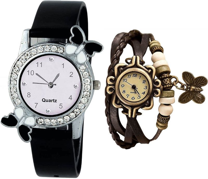 combo watch Analog Watch - For Girls Best Designer Butterfly Analogue Black And Brown Color Girls And Women Watch - G97-G61 (Combo Of 2 )