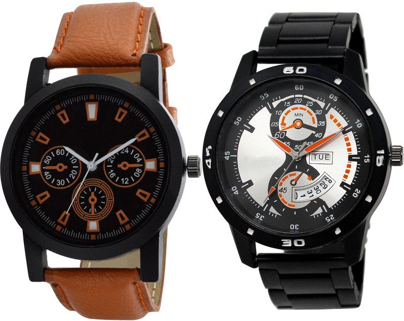 combo watch Analog Watch - For Girls Classical Collegian Day And Date Analogue Brown And Black Color Boys And Men Watch - B31-BL46.107 (Combo Of 2 )