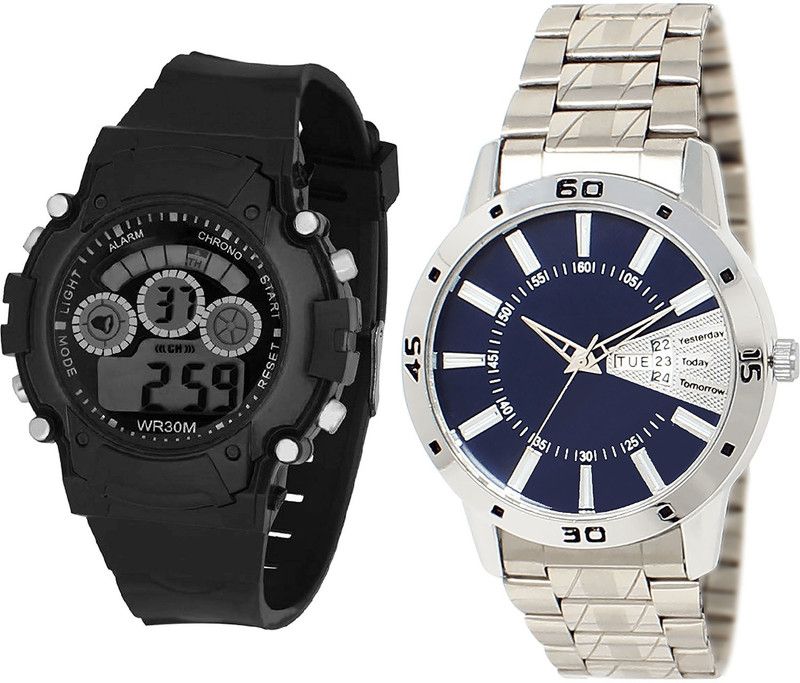 combo watch Analog Watch - For Girls Modish Technology Kids And Day And Date Analogue Black And Silver Color Boys And Men Watch - B1-BL46.102 (Combo Of 2 )