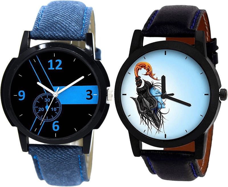 combo watch Analog Watch - For Girls h Royal Mahadev Analogue Blue And Black Color Boys And Men Watch - B7-B22 (Combo Of 2 )