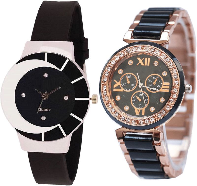 combo watch Analog Watch - For Girls Latest Collegian Analogue Black Color Girls And Women Watch - G8-G209 (Combo Of 2 )