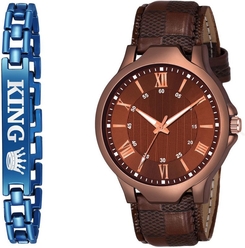 & Lather Belt with Blue King Belt New Arrival Fast Selling Track Designer Analog Watch - For Men New Unique Design Brown Dial