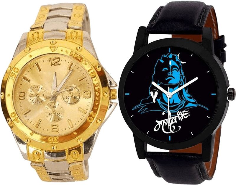 combo watch Analog Watch - For Men & Women New Collegian Mahadev Analogue Silver And Black Color Boys And Men Watch - B75-B23 (Combo Of 2 )